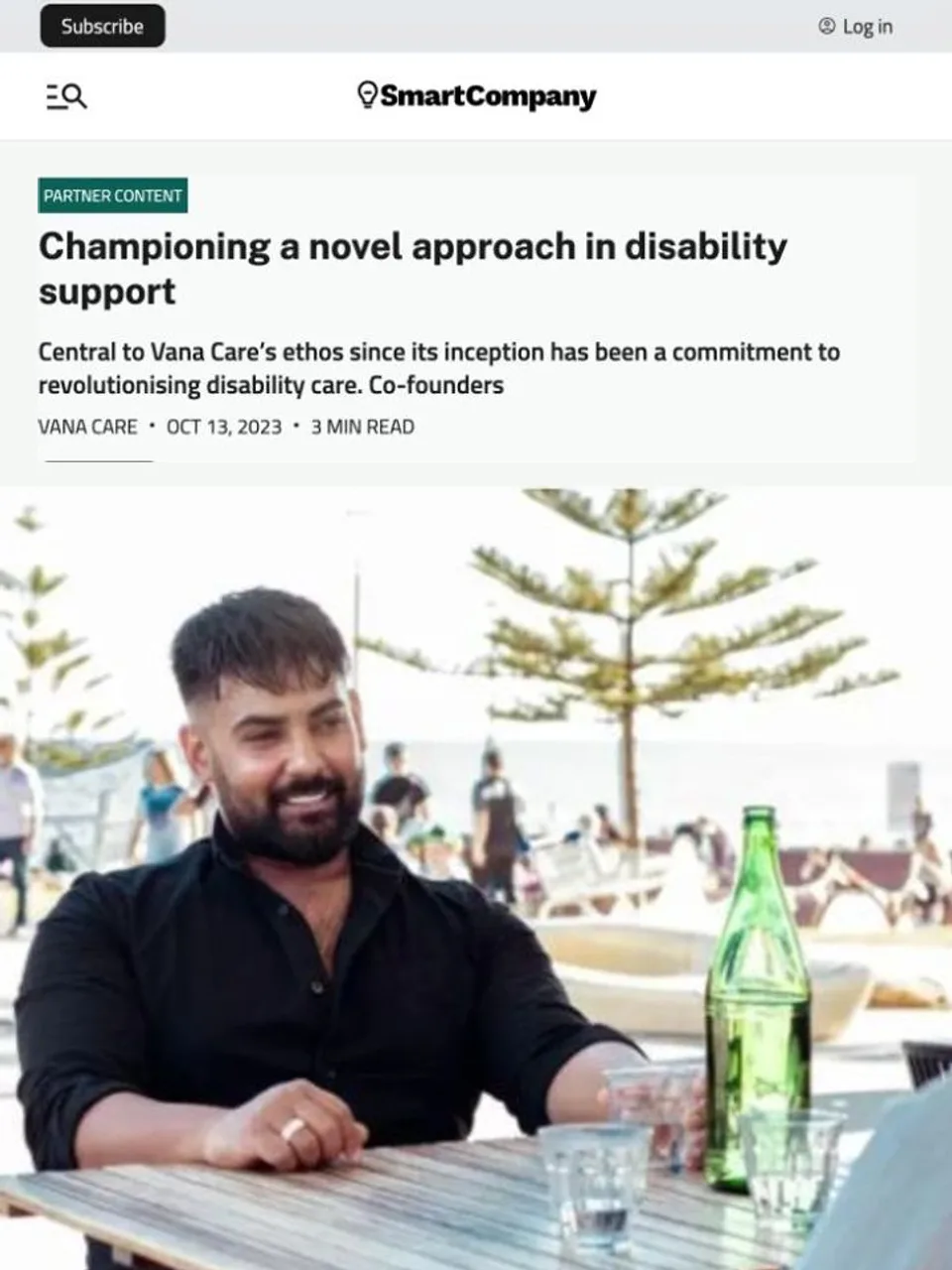SmartCompany article page showing Championing a novel approach in disability support